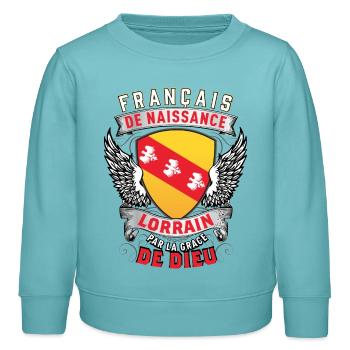 Lorrain Grâce de Dieu - Sweat enfant bio Stanley/Stella - turquoise pastel - Devant - AI Model Kid Female (0cm)