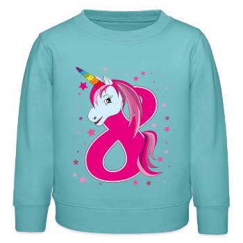 Einhorn,  8 Jahre alt, acht, Geburtstag - Kinder Organic Sweatshirt Mini Changer von Stanley/Stella - Pastelltürkis - Vorne - AI Model Kid Female (0cm)