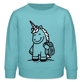 Magisches Einhorn zur Einschulung mit Ranzen - Kinder Organic Sweatshirt Mini Changer von Stanley/Stella - Pastelltürkis - Vorne - AI Model Kid Female (0cm)
