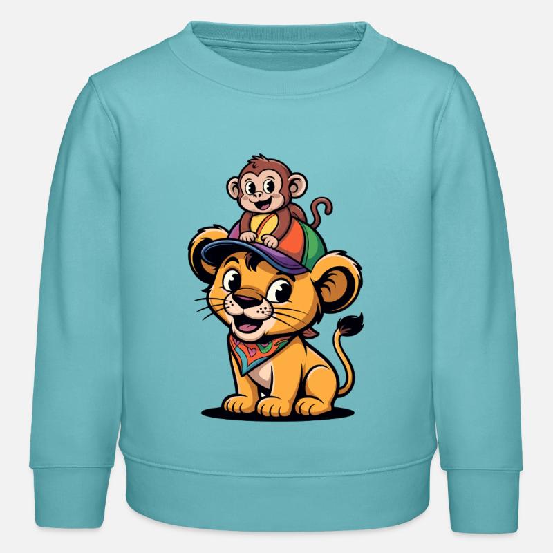 Kleiner Löwe mit Affenbegleiter - Kinder Organic Sweatshirt Mini Changer von Stanley/Stella - Pastelltürkis