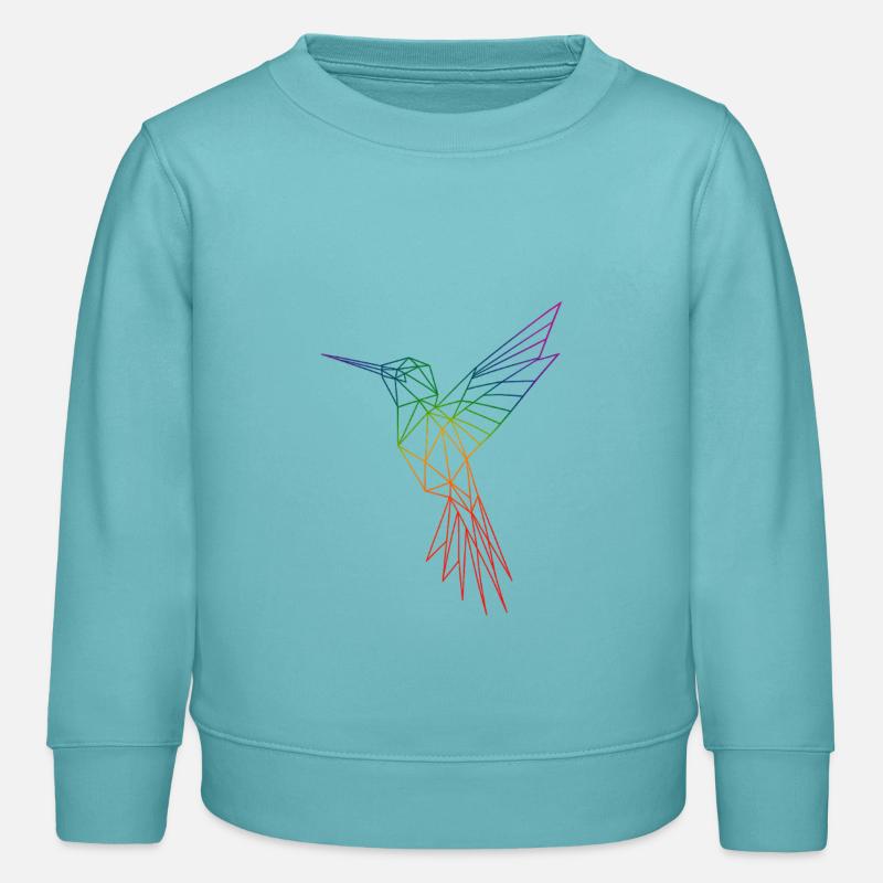 Colibri origami arc-en-ciel - Sweat enfant bio Stanley/Stella - turquoise pastel