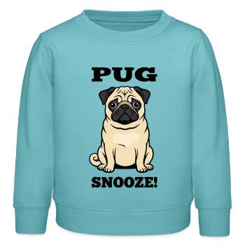 Chien Carlin Pug Snooze Canin Companion - Sweat enfant bio Stanley/Stella - turquoise pastel - Devant - AI Model Kid Female (0cm)