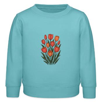 Tulipes - Sweat enfant bio Stanley/Stella - turquoise pastel - Devant - AI Model Kid Female (0cm)