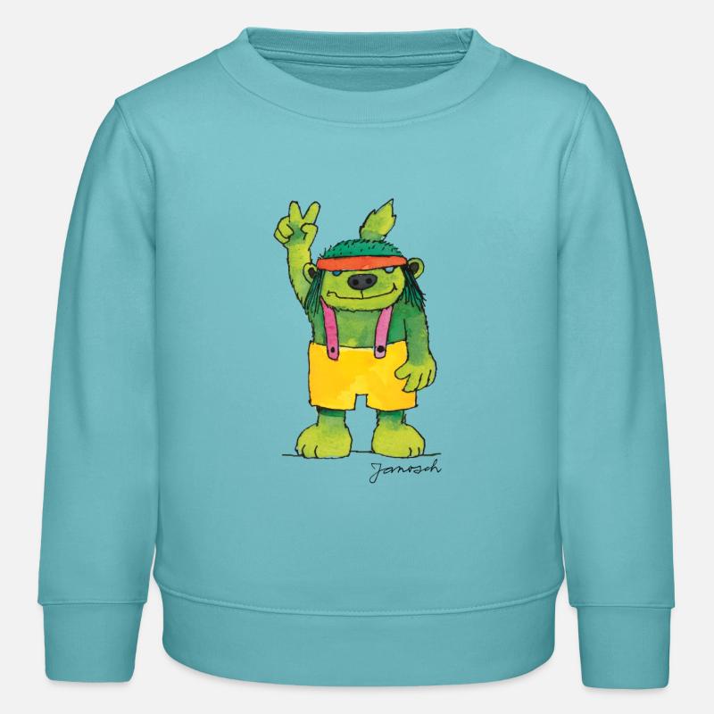 Janosch Emil Ours Vert Paix - Sweat enfant bio Stanley/Stella - turquoise pastel