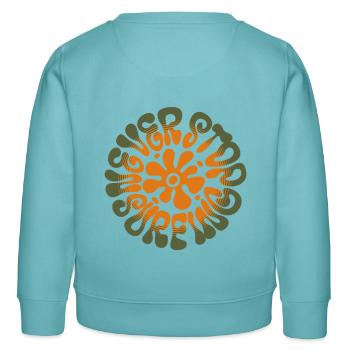 Never Stop Surfing/ Groovy Floral Mandala - Kinder Organic Sweatshirt Mini Changer von Stanley/Stella - Pastelltürkis - Hinten - AI Model Kid Female (0cm)