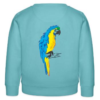 Ara Papagei gelb, blau Zeichnung - Kinder Organic Sweatshirt Mini Changer von Stanley/Stella - Pastelltürkis - Hinten - AI Model Kid Female (0cm)