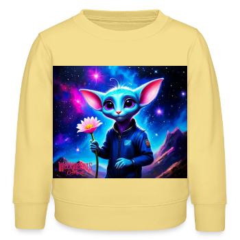 Souris bancale - Sweat enfant bio Stanley/Stella - jaune viva  - Devant - AI Model Kid Male (0cm)