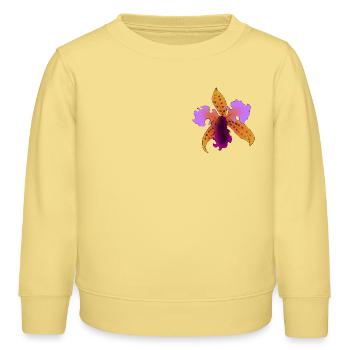 Iris flamboyant violet et orange - Sweat enfant bio Stanley/Stella - jaune viva  - Devant - AI Model Kid Male (0cm)