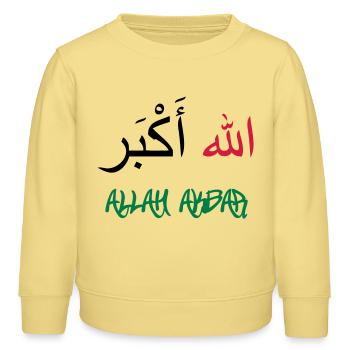 Allah Akbar - Kinder Organic Sweatshirt Mini Changer von Stanley/Stella - Gelb Viva  - Vorne - AI Model Kid Male (0cm)