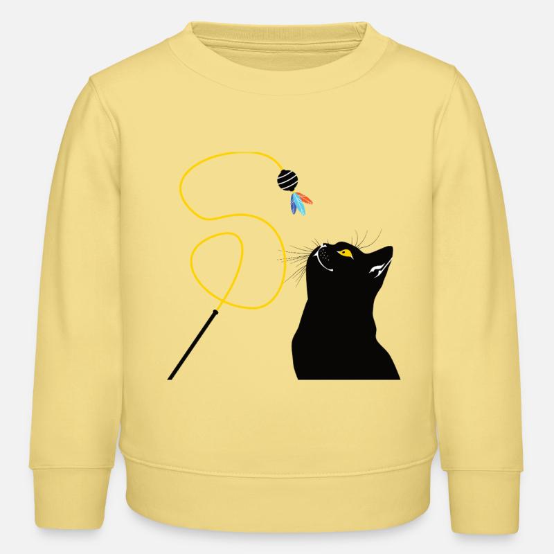Chat avec canne à pêche jouet - Sweat enfant bio Stanley/Stella - jaune viva 