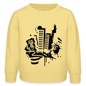 Ein New York City Design im Graffiti Stil - Kinder Organic Sweatshirt Mini Changer von Stanley/Stella - Gelb Viva  - Vorne - AI Model Kid Male (0cm)