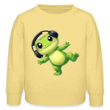 Süßer Frosch Kröte Unke mit Kopfhörern Tanzen Tech - Kinder Organic Sweatshirt Mini Changer von Stanley/Stella - Gelb Viva  - Vorne - AI Model Kid Male (0cm)