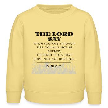 Bibelvers - Kinder Organic Sweatshirt Mini Changer von Stanley/Stella - Gelb Viva  - Vorne - AI Model Kid Male (0cm)