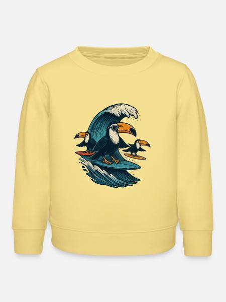 Cool Toucan Surfing Wave Art - Kinder Organic Sweatshirt Mini Changer von Stanley/Stella - Gelb Viva 