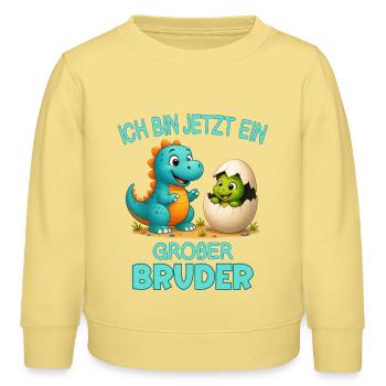 Geschwister Ich bin jetzt ein großer Bruder Dino - Kinder Organic Sweatshirt Mini Changer von Stanley/Stella - Gelb Viva  - Vorne - AI Model Kid Male (0cm)