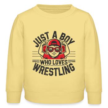 Lutte, Ringen, juste un garçon qui aime la lutte - Sweat enfant bio Stanley/Stella - jaune viva  - Devant - AI Model Kid Male (0cm)
