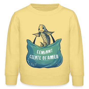 Poisson de mer joyeux avec bannière de vagues - Sweat enfant bio Stanley/Stella - jaune viva  - Devant - AI Model Kid Male (0cm)