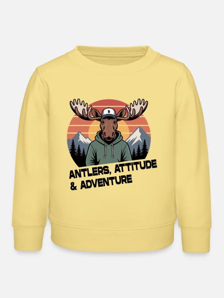 Antlers Attitude Abenteuer-Elch - Kinder Organic Sweatshirt Mini Changer von Stanley/Stella - Gelb Viva