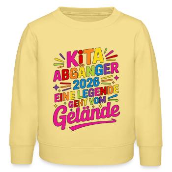Kita Abgänger 2026 Eine Legende geht vom Gelände - Kinder Organic Sweatshirt Mini Changer von Stanley/Stella - Gelb Viva  - Vorne - AI Model Kid Male (0cm)