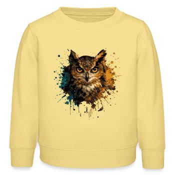 Eule Aquarell – Color Splash Tierkunst - Kinder Organic Sweatshirt Mini Changer von Stanley/Stella - Gelb Viva  - Vorne - AI Model Kid Male (0cm)