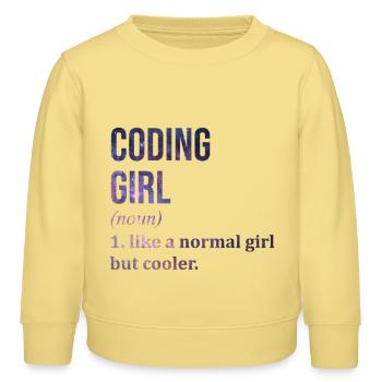Coding - Kids Organic Sweatshirt by Stanley/Stella - viva yellow  - Front - AI Model Kid Male (0cm)