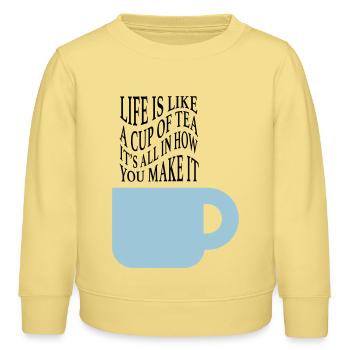 La vie comme le thé - Sweat enfant bio Stanley/Stella - jaune viva  - Devant - AI Model Kid Male (0cm)