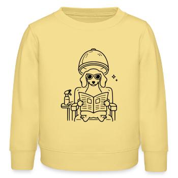 Hund Dackel beim Frisör Minimalistisch Line Art - Kinder Organic Sweatshirt Mini Changer von Stanley/Stella - Gelb Viva  - Vorne - AI Model Kid Male (0cm)