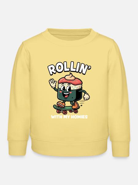 Lustiges Sushi auf Skateboard - Kinder Organic Sweatshirt Mini Changer von Stanley/Stella - Gelb Viva