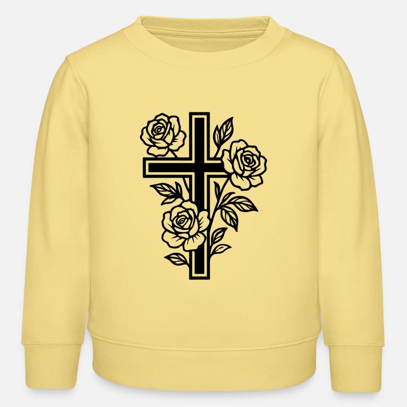 Fleurs à symbole de croix - Sweat enfant bio Stanley/Stella - jaune viva
