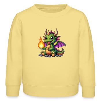 Farbiger Drachen mit Feuerball - Kinder Organic Sweatshirt Mini Changer von Stanley/Stella - Gelb Viva  - Vorne - AI Model Kid Male (0cm)