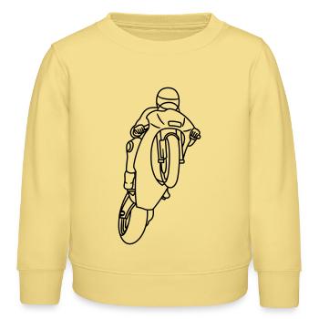 Wheelie extreme avec moto de course - sombre - Sweat enfant bio Stanley/Stella - jaune viva  - Devant - AI Model Kid Male (0cm)