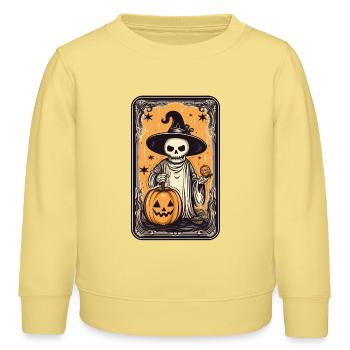 Tarot Hexen Skelett Karte mit Kürbis - Kinder Organic Sweatshirt Mini Changer von Stanley/Stella - Gelb Viva  - Vorne - AI Model Kid Male (0cm)