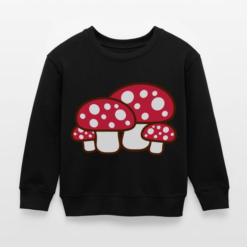 Many Mushrooms Red Dots Pattern Toadstool Fungus Kids Organic Sweatshirt by Stanley/Stella