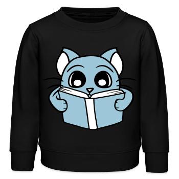 Nerd Katze Liest Roman Buch Schule Lesen Lernen - Kinder Organic Sweatshirt Mini Changer von Stanley/Stella - Schwarz - Vorne - AI Model Kid Male (0cm)