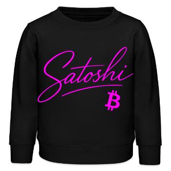 Satoshi Typografie Pink Neon Crypto Style Bitcoin - Kinder Organic Sweatshirt Mini Changer von Stanley/Stella - Schwarz - Vorne - AI Model Kid Male (0cm)