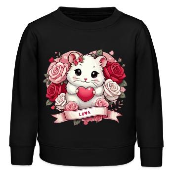 Hamster romantique avec des roses - Sweat enfant bio Stanley/Stella - noir - Devant - AI Model Kid Male (0cm)