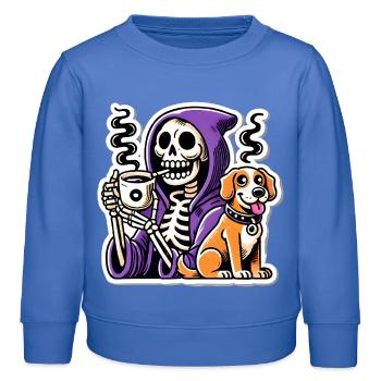 Skeleton Coffee Lover with Dog - Kids Organic Sweatshirt by Stanley/Stella - carolina blue - Front - AI Model Kid Female (0cm)