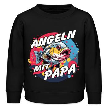 Angeln mit Papa mit buntem Fischdesign - Kinder Organic Sweatshirt Mini Changer von Stanley/Stella - Schwarz - Vorne - AI Model Kid Male (0cm)