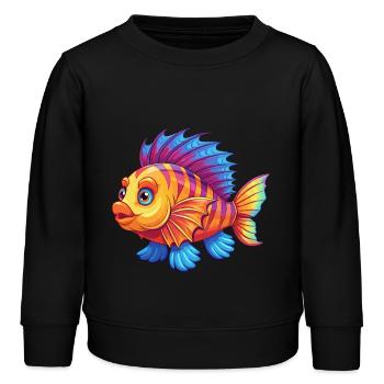 poisson-lion coloré Kawaii dessin animé animal marin - Sweat enfant bio Stanley/Stella - noir - Devant - AI Model Kid Male (0cm)