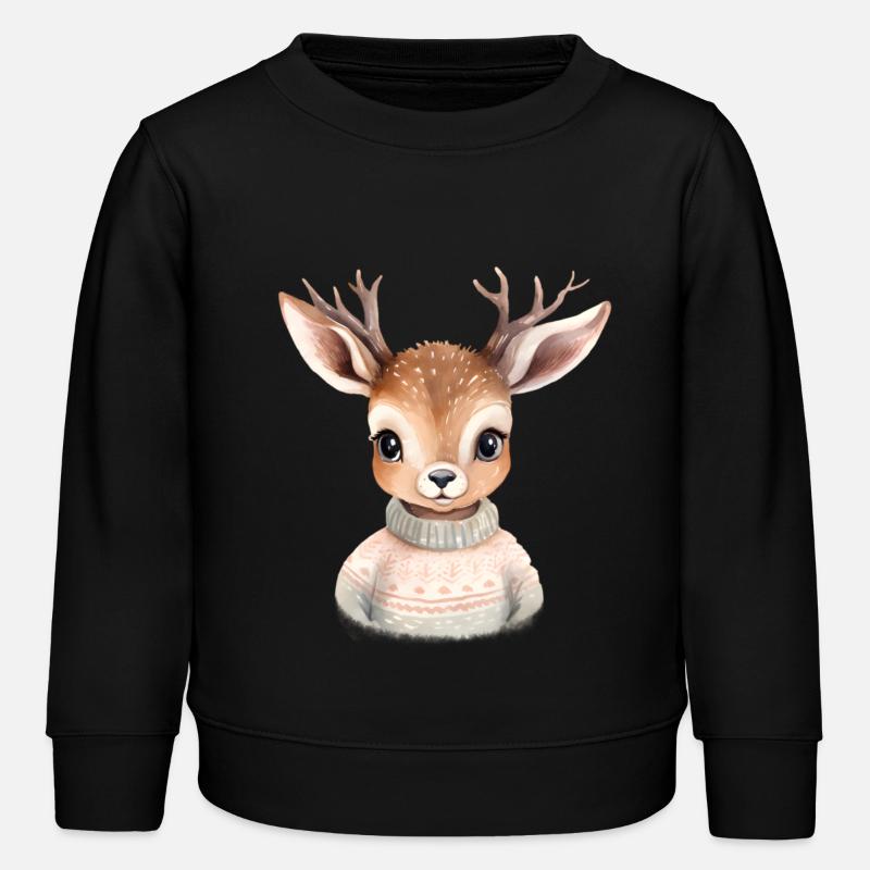 Cuddly deer in winter sweater - Kids Organic Sweatshirt by Stanley/Stella - black
