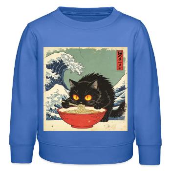 Japan Cat Ramen Noodles Retro Wave Pattern - Kids Organic Sweatshirt by Stanley/Stella - carolina blue - Front - AI Model Kid Female (0cm)