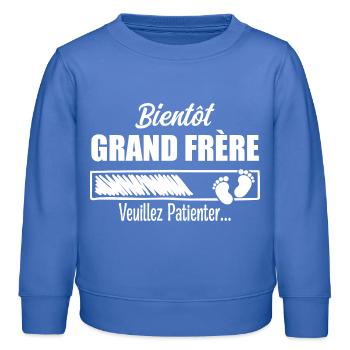 Bientôt Grand frère Cadeau Futur Grand frère - Sweat enfant bio Stanley/Stella - carolina blue - Devant - AI Model Kid Female (0cm)