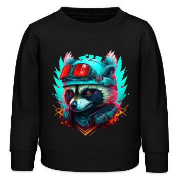 Panda pilote néon steampunk - Sweat enfant bio Stanley/Stella - noir - Devant - AI Model Kid Male (0cm)
