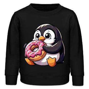 Cute penguin nibbles on donut comic - Kids Organic Sweatshirt by Stanley/Stella - black - Front - AI Model Kid Male (0cm)