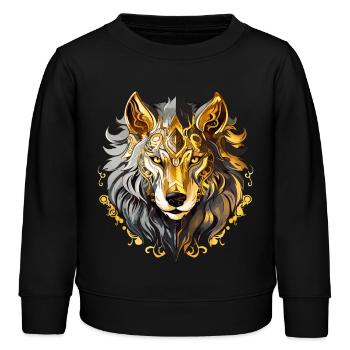 Wolf Wolfskopf Gold Mystisch Natur Wildnis Kunst - Kinder Organic Sweatshirt Mini Changer von Stanley/Stella - Schwarz - Vorne - AI Model Kid Male (0cm)