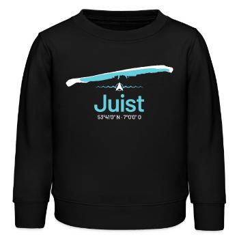 Juist | Design-Landkarte - Kinder Organic Sweatshirt Mini Changer von Stanley/Stella - Schwarz - Vorne - AI Model Kid Male (0cm)