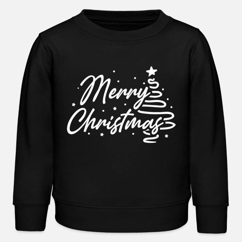 Merry Christmas Script Tree - Kids Organic Sweatshirt by Stanley/Stella - black