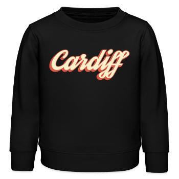 Cardiff Retro Script Logo - Kinder Organic Sweatshirt Mini Changer von Stanley/Stella - Schwarz - Vorne - AI Model Kid Male (0cm)