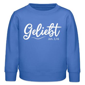 Geliebt, Bibelvers - Kinder Organic Sweatshirt Mini Changer von Stanley/Stella - carolina Blue - Vorne - AI Model Kid Female (0cm)