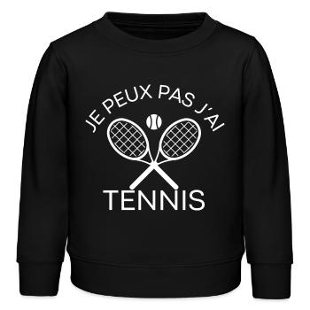 Je peux pas j'ai tennis - Idée cadeau humour - Sweat enfant bio Stanley/Stella - noir - Devant - AI Model Kid Male (0cm)